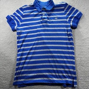 Aeropostle Men's Striped Polo Shirt Blue Gray Size L Short Sleeves Two Button